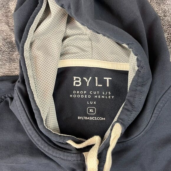 Bylt Drop Cut L/S Hooded Henley Long Sleeve Navy Blue Men's XL Pullover Stretch - Picture 6 of 11